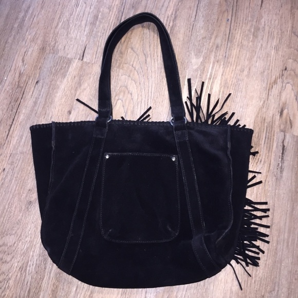 Patricia Nash Black Suede Leather Fringe Handbag - Picture 3 of 8